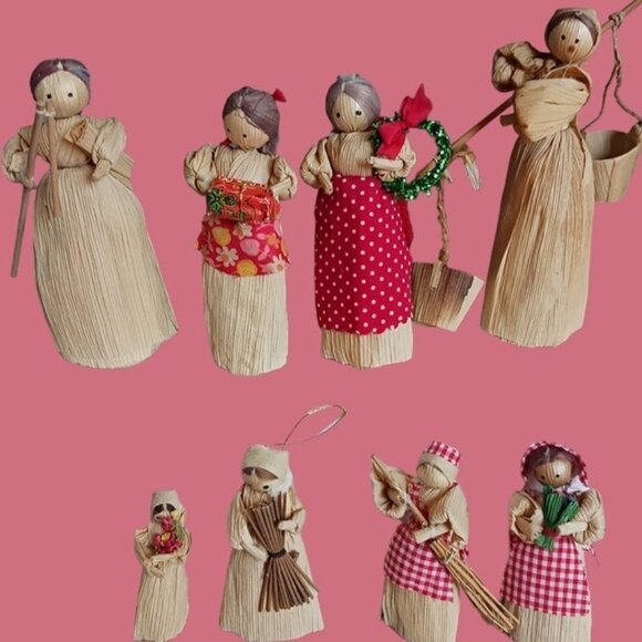 Vintage corn husk straw family lot of 8 - Picture 1 of 12